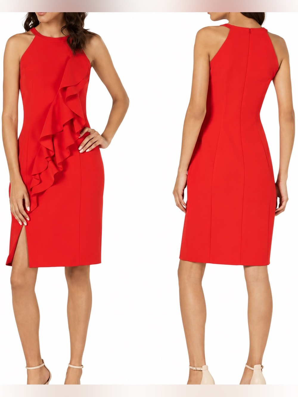 Vince Camuto Red Halter Ruffle Mini Dress Size 2